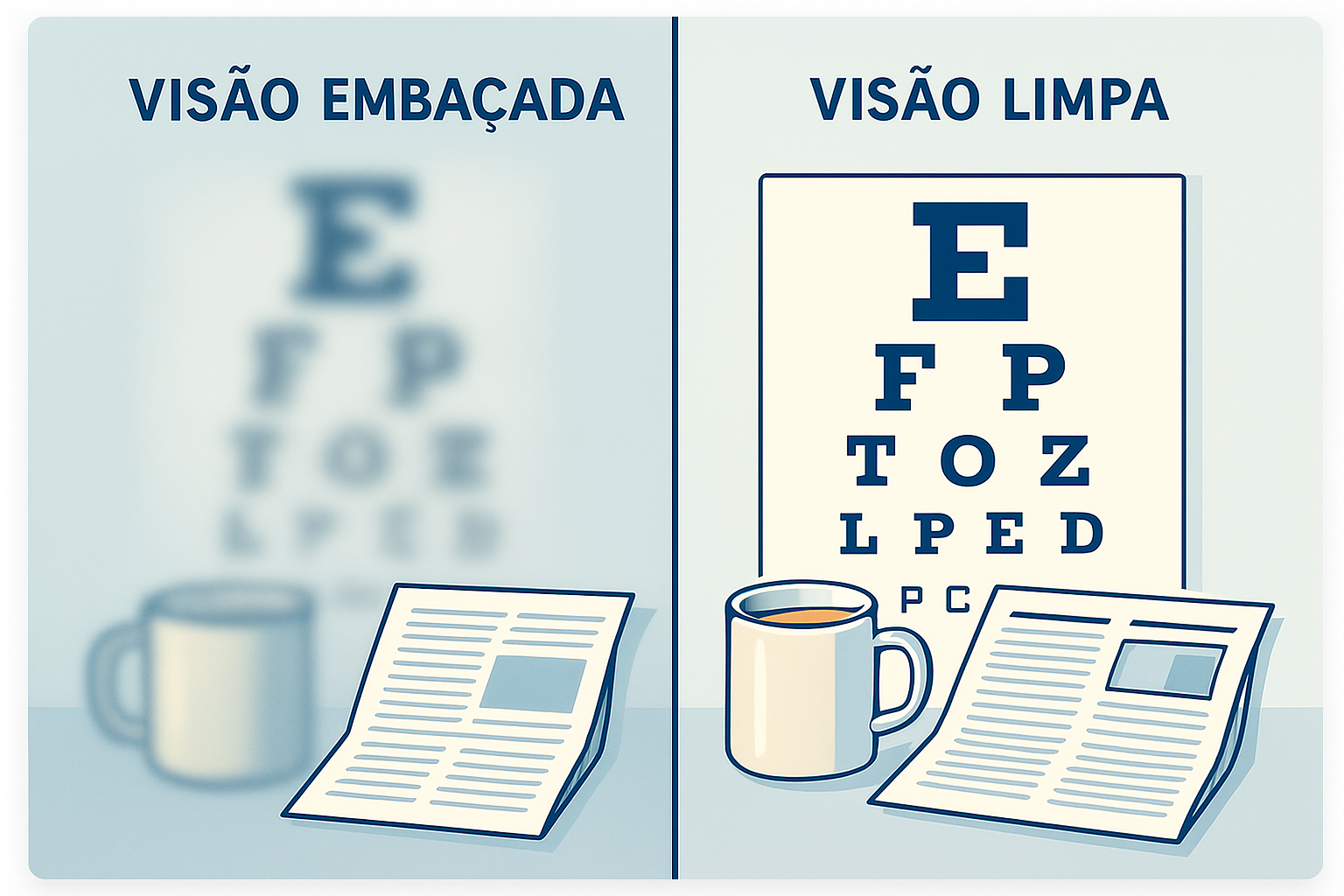 Comparação entre visão embaçada e visão nítida
